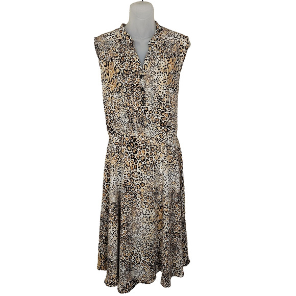 Nanette Lepore Midi Shirt Dress Leopard Animal Print Pintuck Pleated Party 14 - Picture 3 of 16